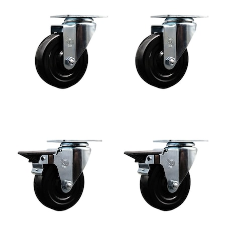 Service Caster 4'' Hard Rubber Wheel Swivel Top Plate Caster Set with 2 Posi Brakes, 4PK SCC-20S414-HRS-2-PLB-2